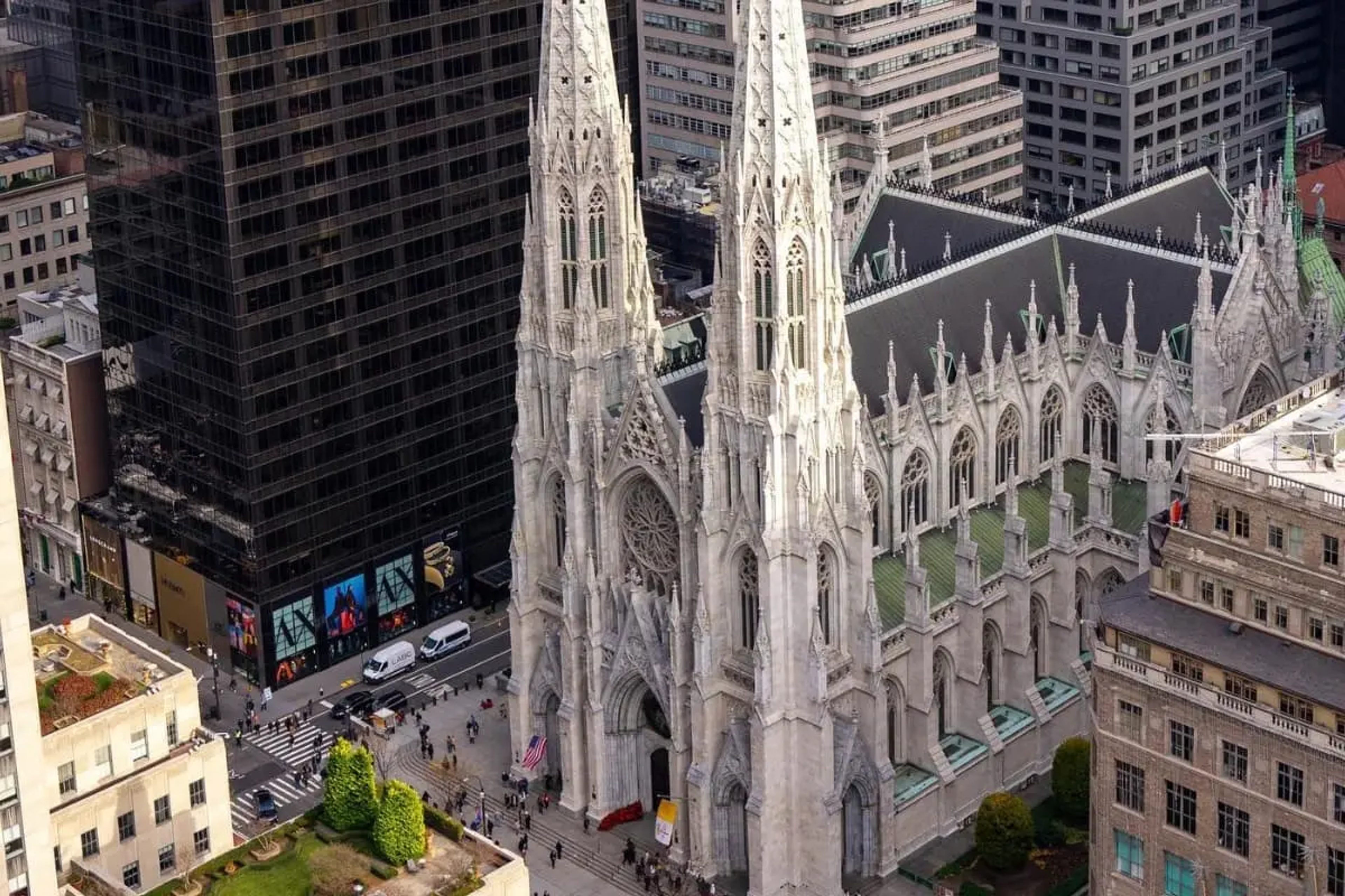 Bird's eye view of St. Patrick's Cathedral on Fifth Avenue