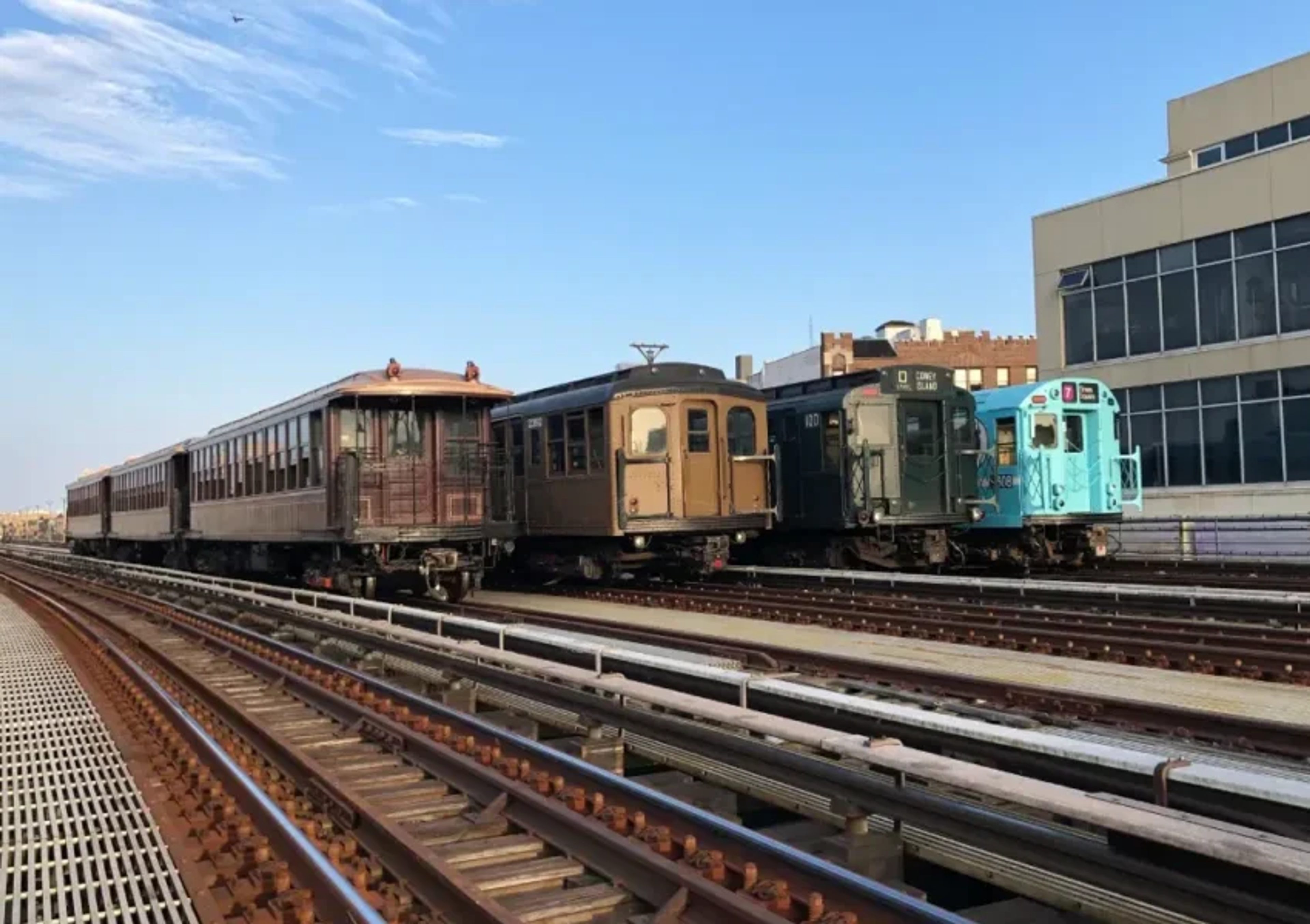 Three vintage subways on tracks
