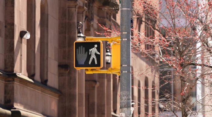 Pedestrian traffic light walk sign in New York