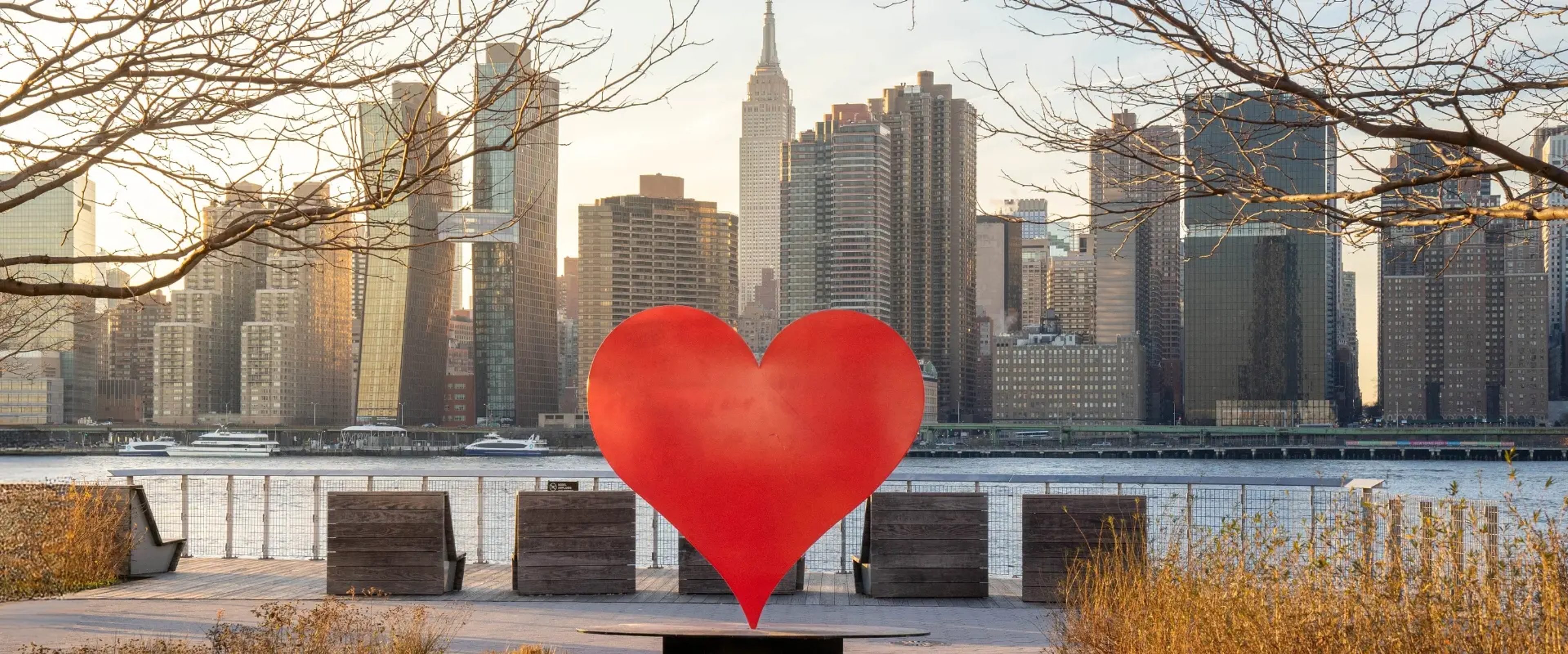 Heart Sculpture with view of Manhattan and the Empire State Building