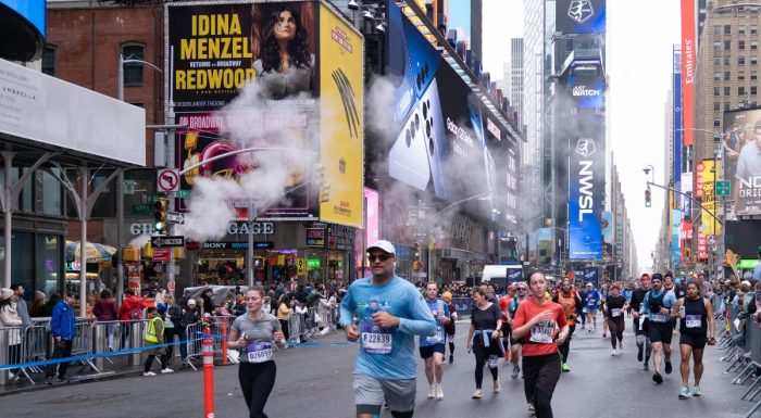 Half marathon runners in Times Square