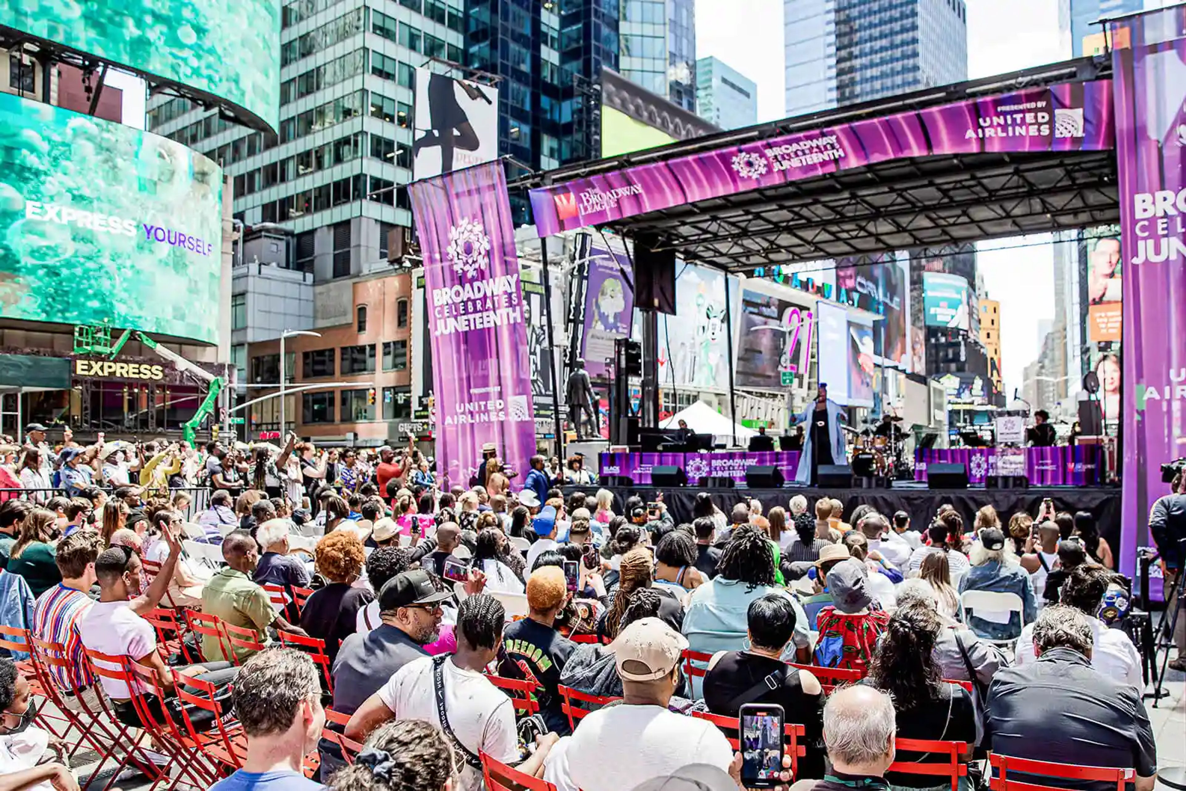 Stage in Times Square for Juneteenth Broadway celebration