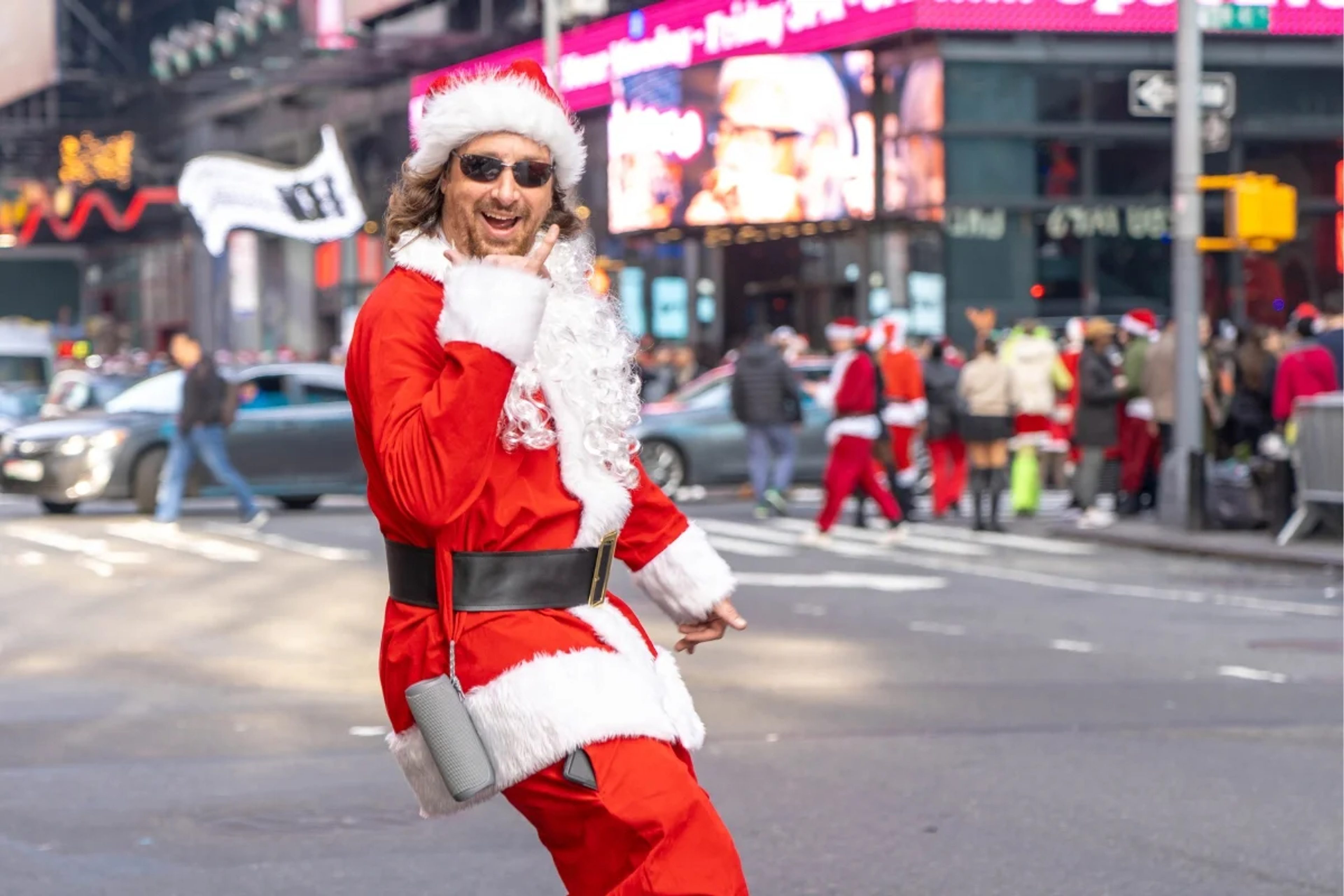 Man dressed as Santa Claus on a skateboard in New York