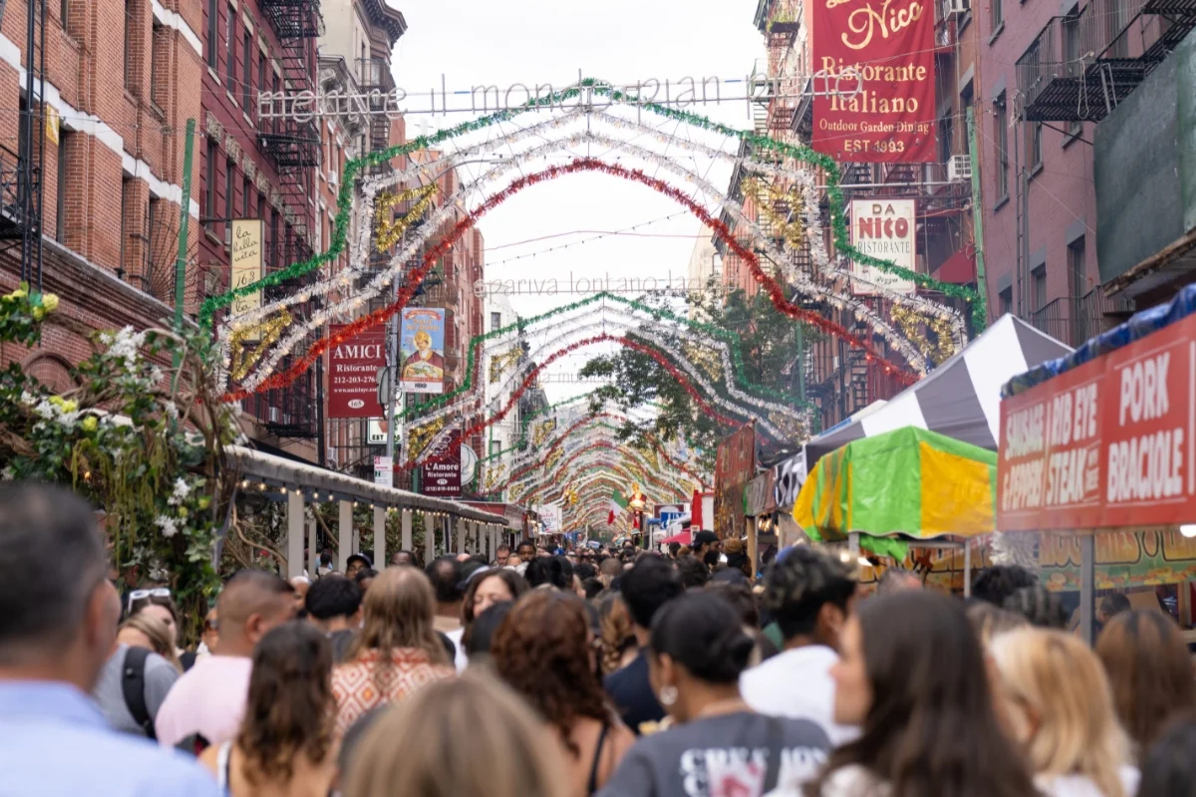 Street fair in New York's Little Italy with Italian Decorations