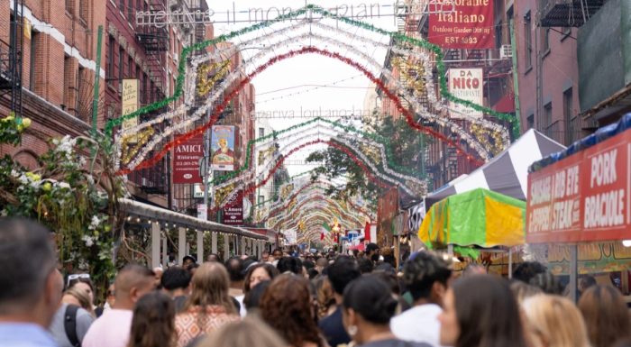 Street fair in New York's Little Italy with Italian Decorations