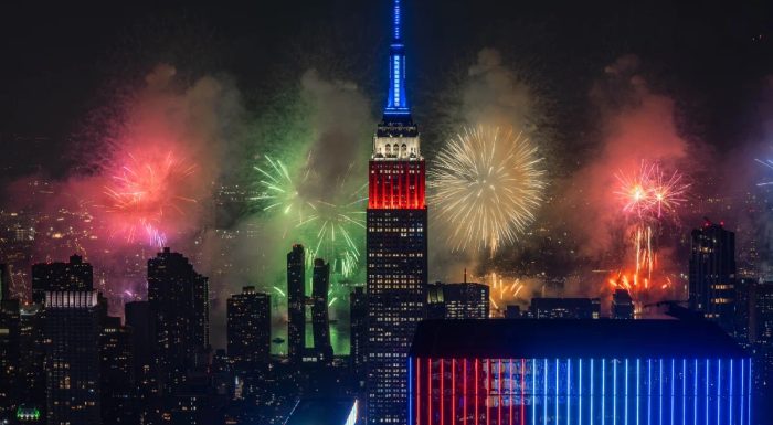 4th of July fireworks behind the Emire State Building