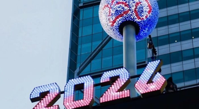 Red White and Blue America 250 New Year's Eve ball on One Times Square