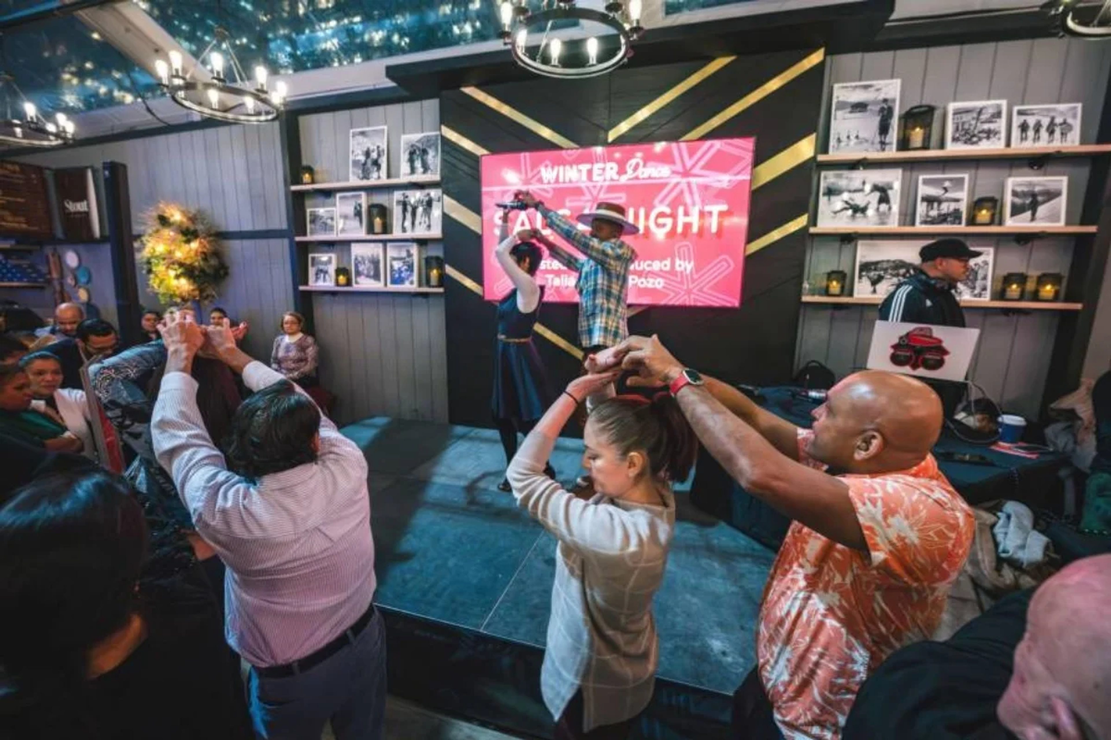 People dancing inside the Lodge in Bryant Park