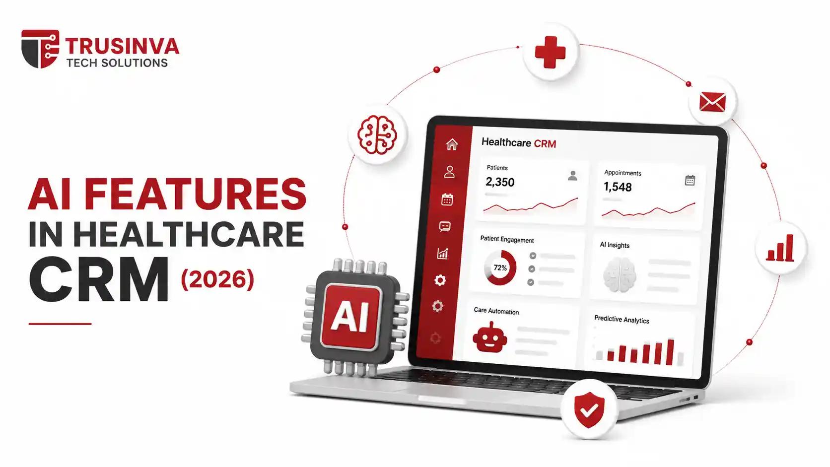 AI-powered healthcare CRM dashboard showing patient management, predictive analytics, care automation, and intelligent healthcare solutions for modern businesses.