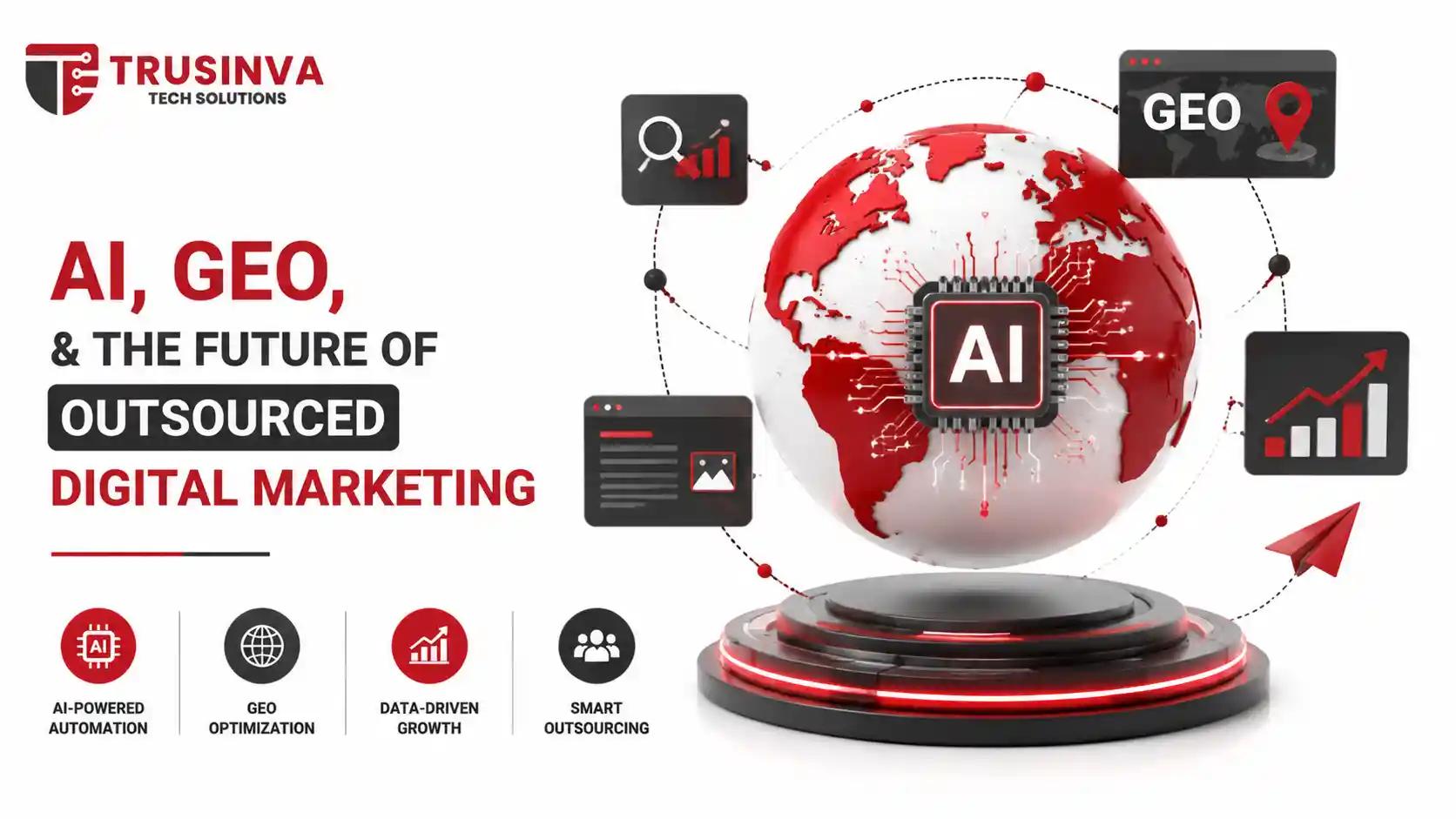 AI and GEO-powered digital marketing outsourcing with futuristic technology, automation, and global business growth solutions.