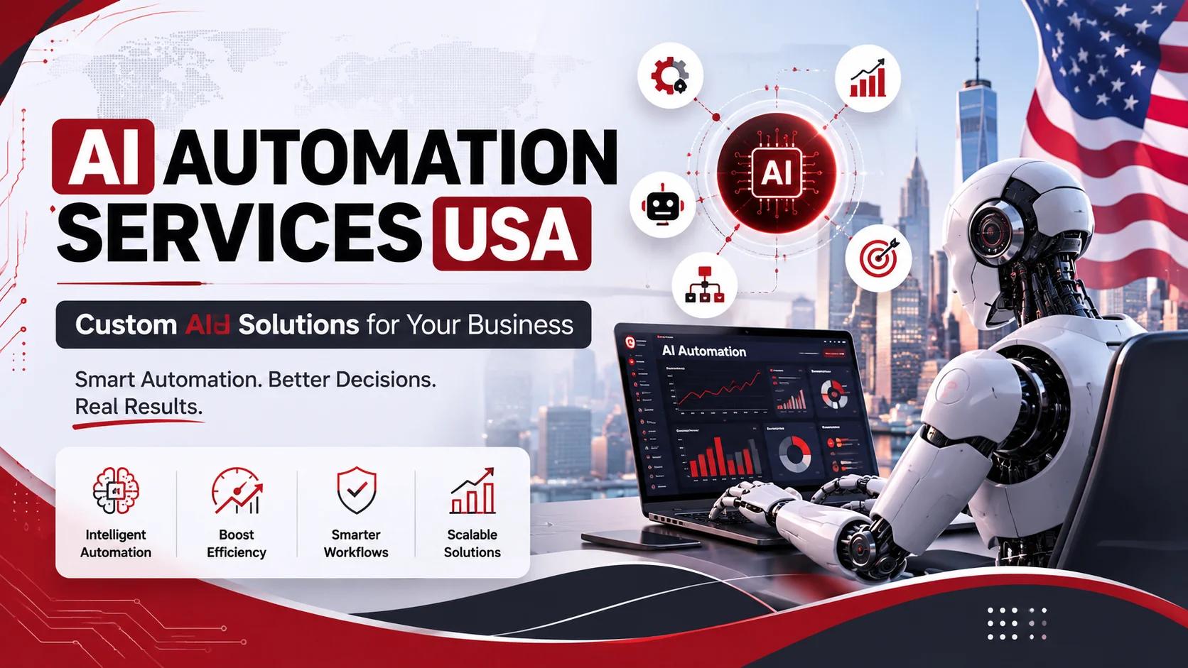 AI Automation Services USA with custom AI solutions, robotic process automation, business automation, and smart AI technology.