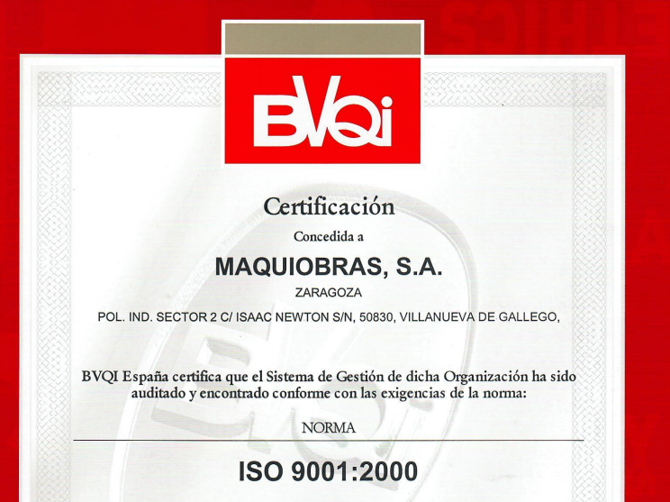 MAQUIOBRAS consolida su modelo de calidad con la certificación ISO 9001