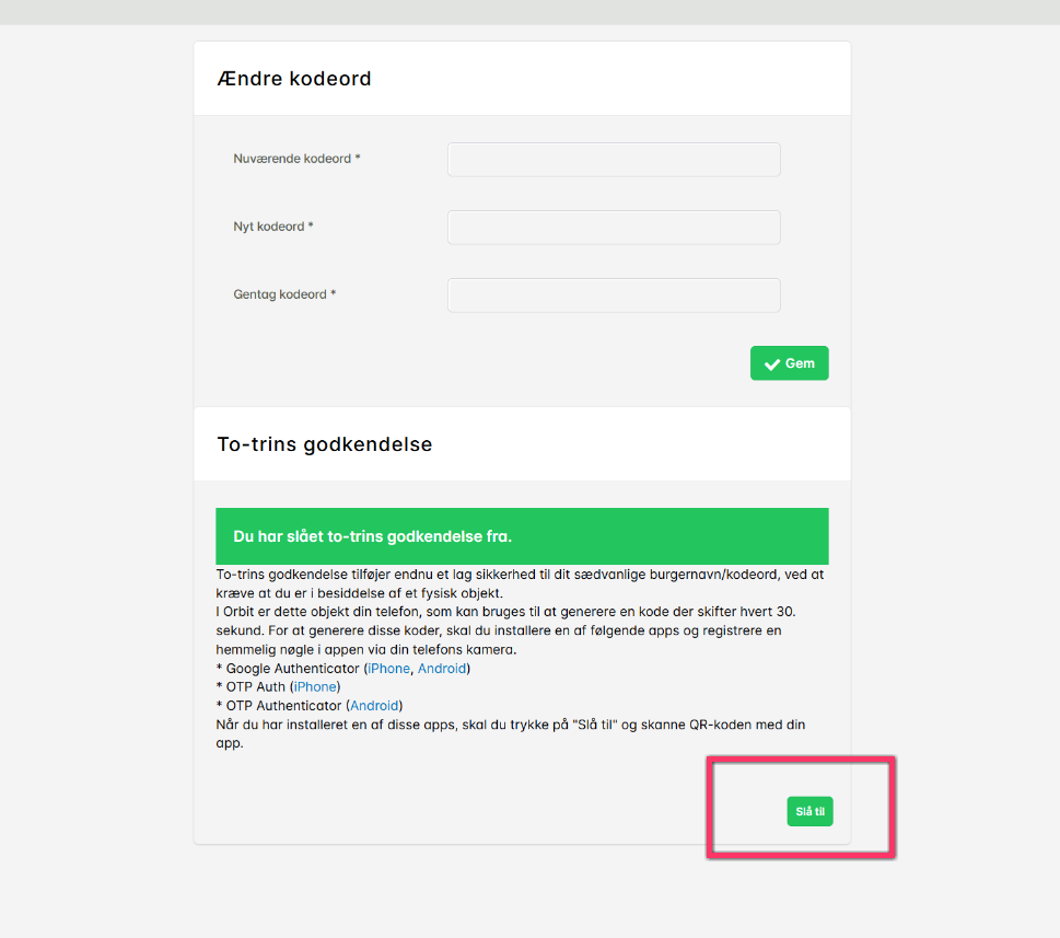 aktiver to-trins godkendelse