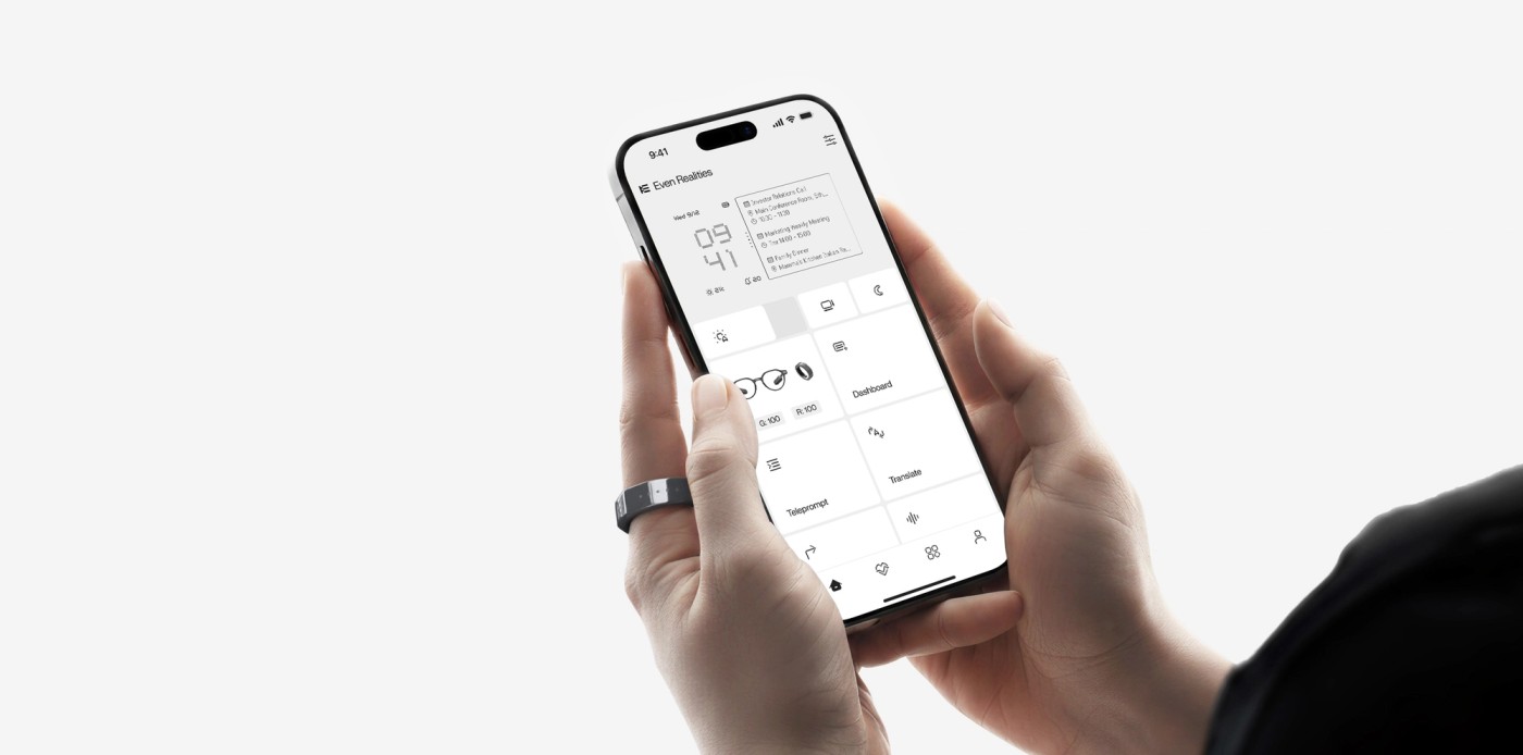 Even R1 Ring en Even Realities app voor bediening van G2