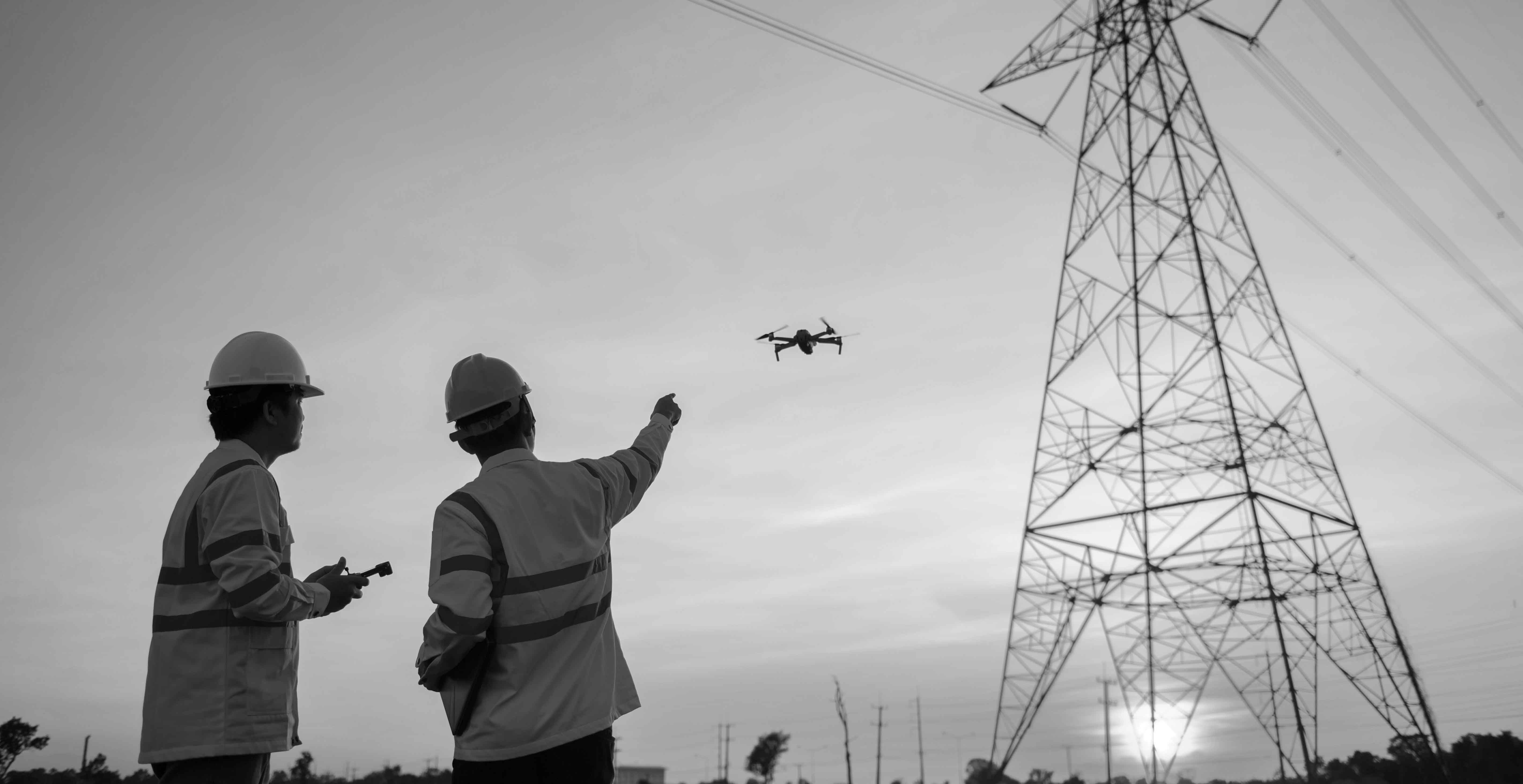 UAV inspecting a transmission tower