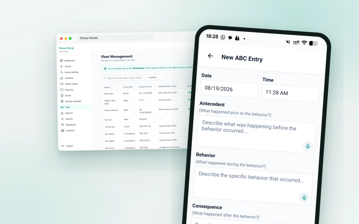 Thrive Portal on mobile and web: ABC behavior logging and the director fleet dashboard