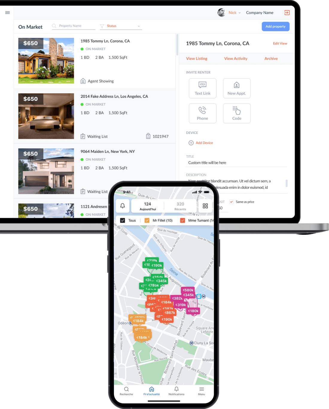 Real estate management dashboard and mobile app