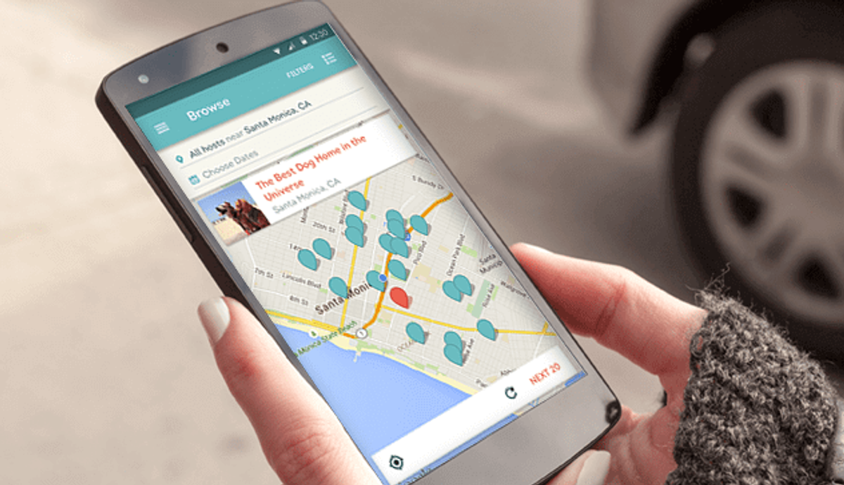 DogVacay app screen for booking and rating pet sitters