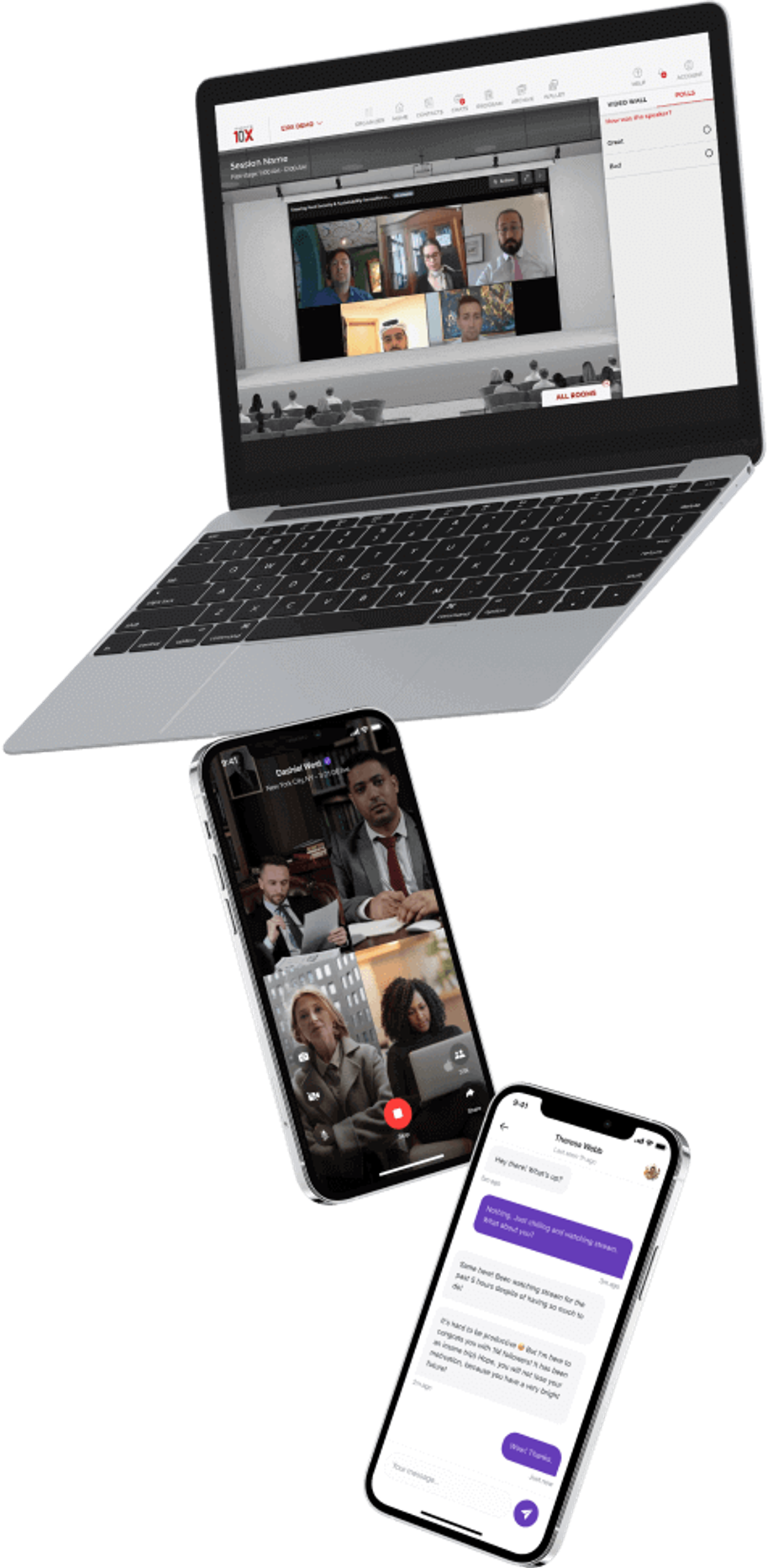Video conferencing application on a laptop and mobile phones