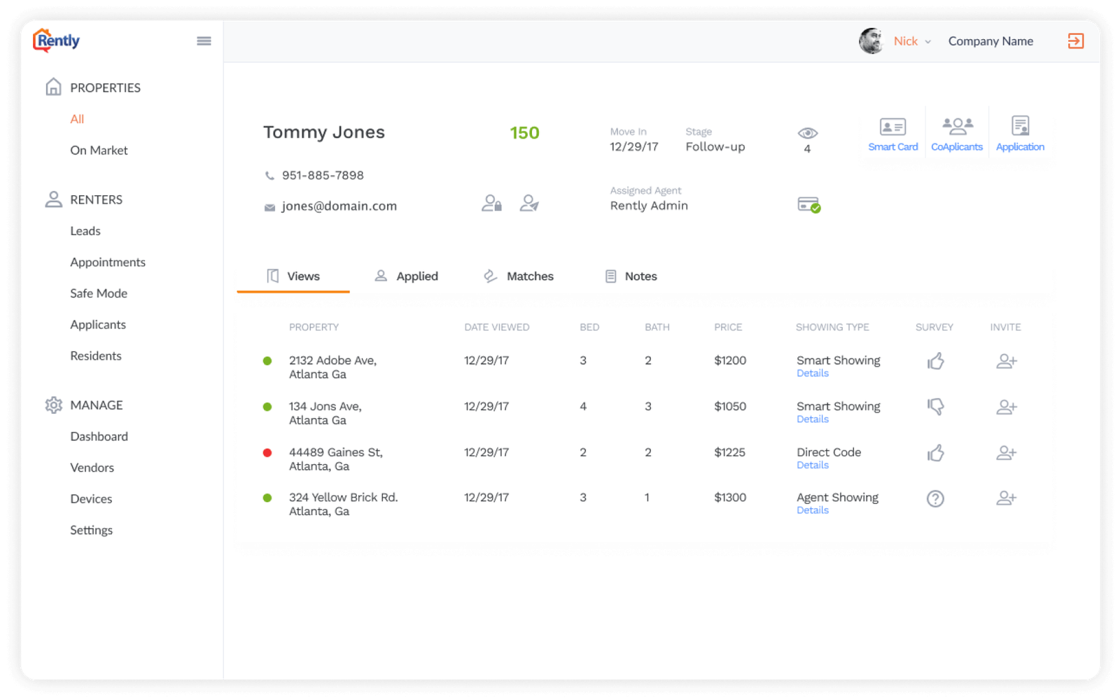 Rently app screen