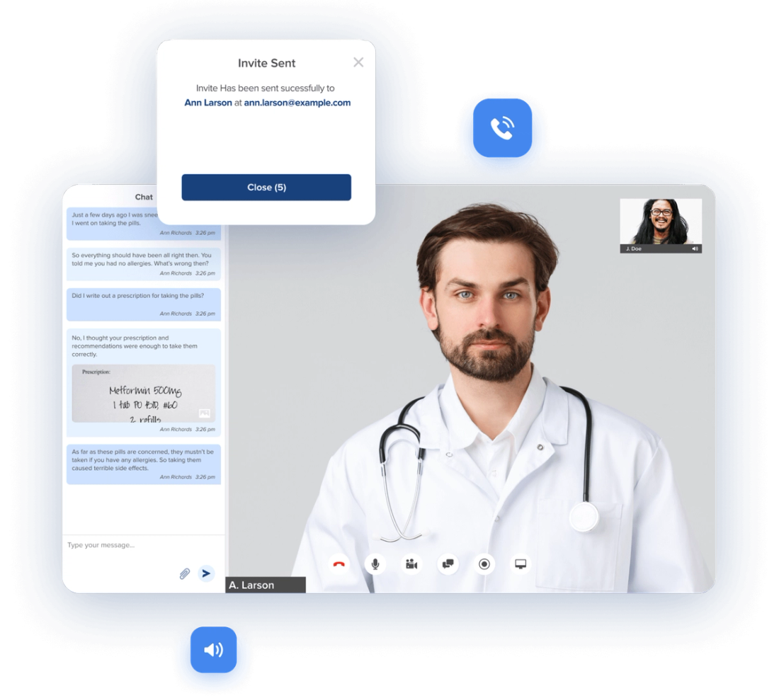 VidRTC telehealth video consultation interface