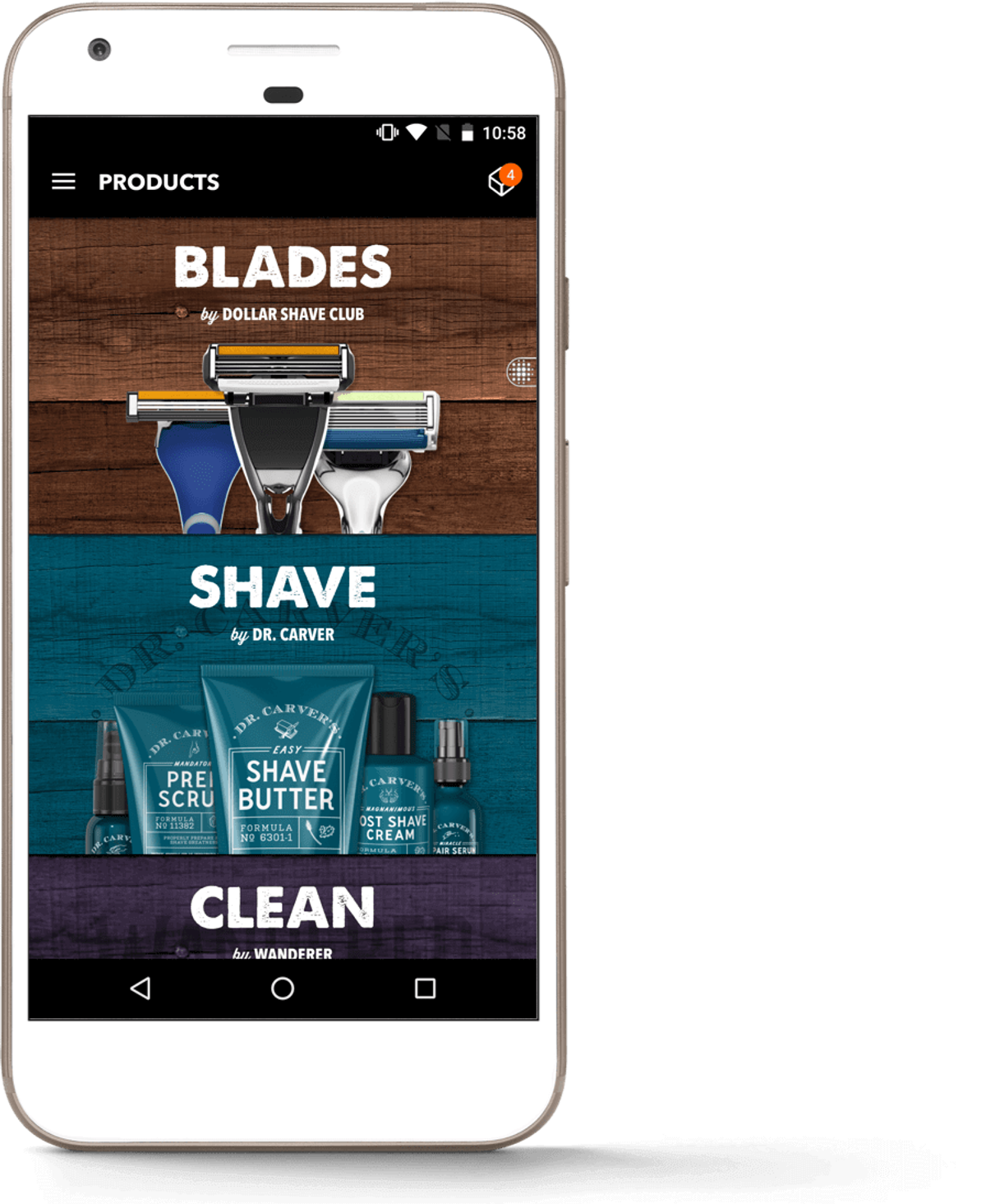 Dollar Shave Club mobile app product catalogue