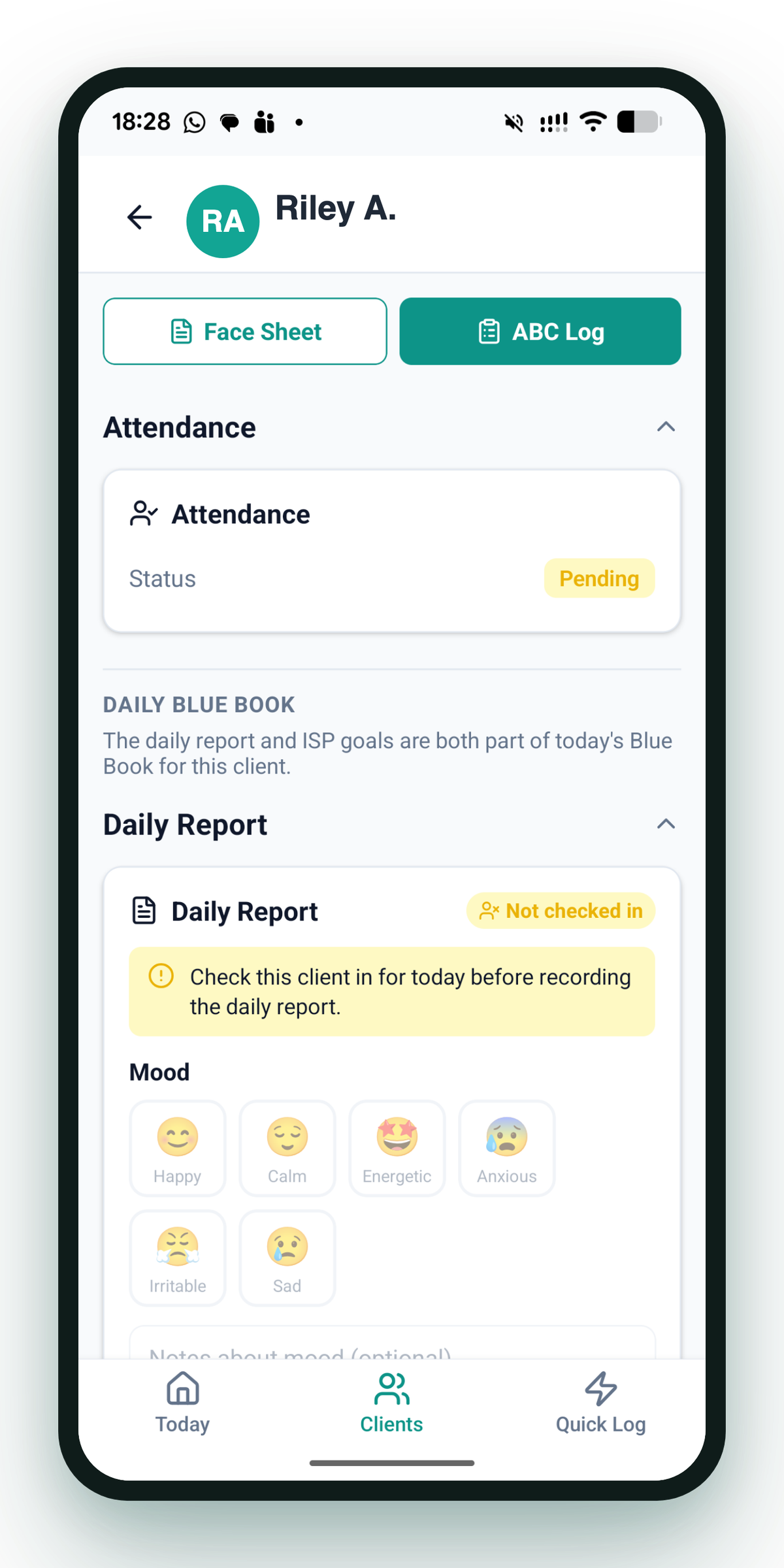 Thrive Portal: mood and daily-report capture on mobile