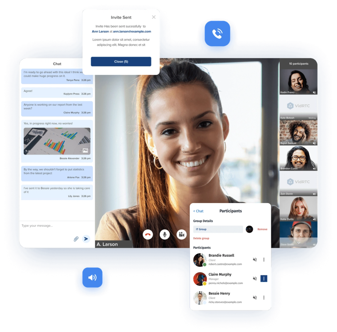 VidRTC telehealth engine — video call, chat and participants UI