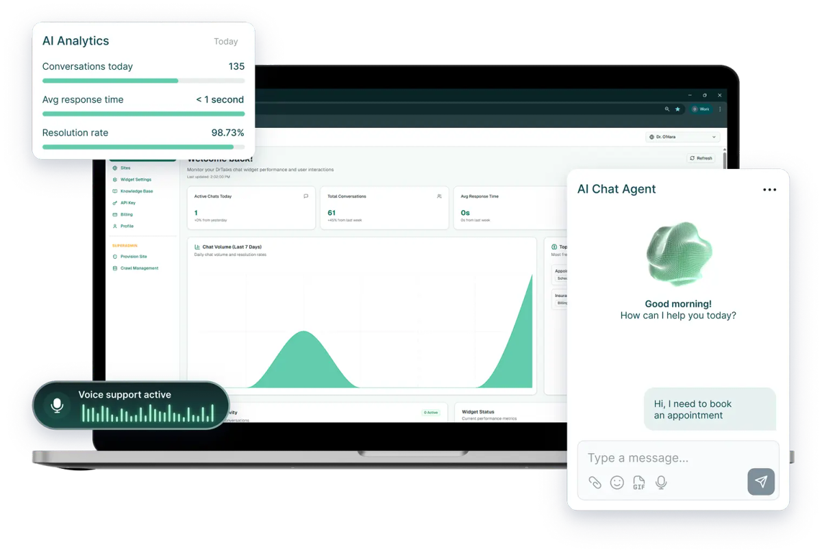 DrTalks AI Chat Widget dashboard preview