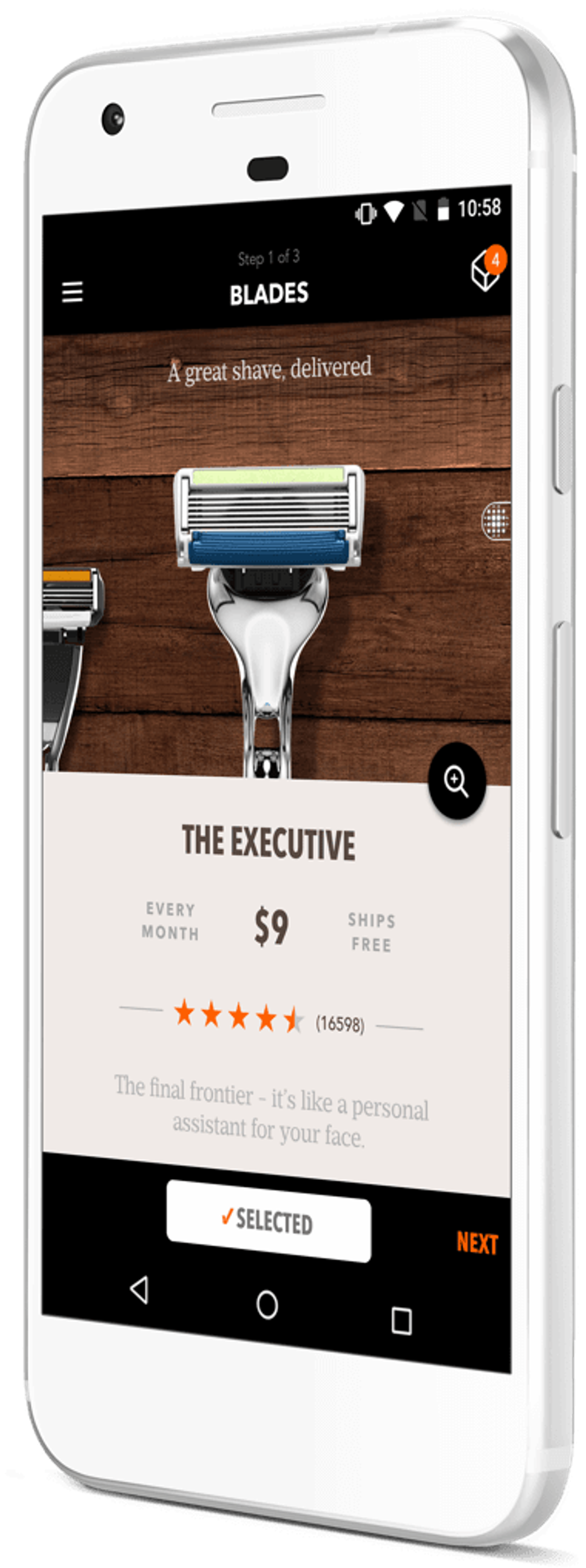Dollar Shave Club subscription razor delivery app screen