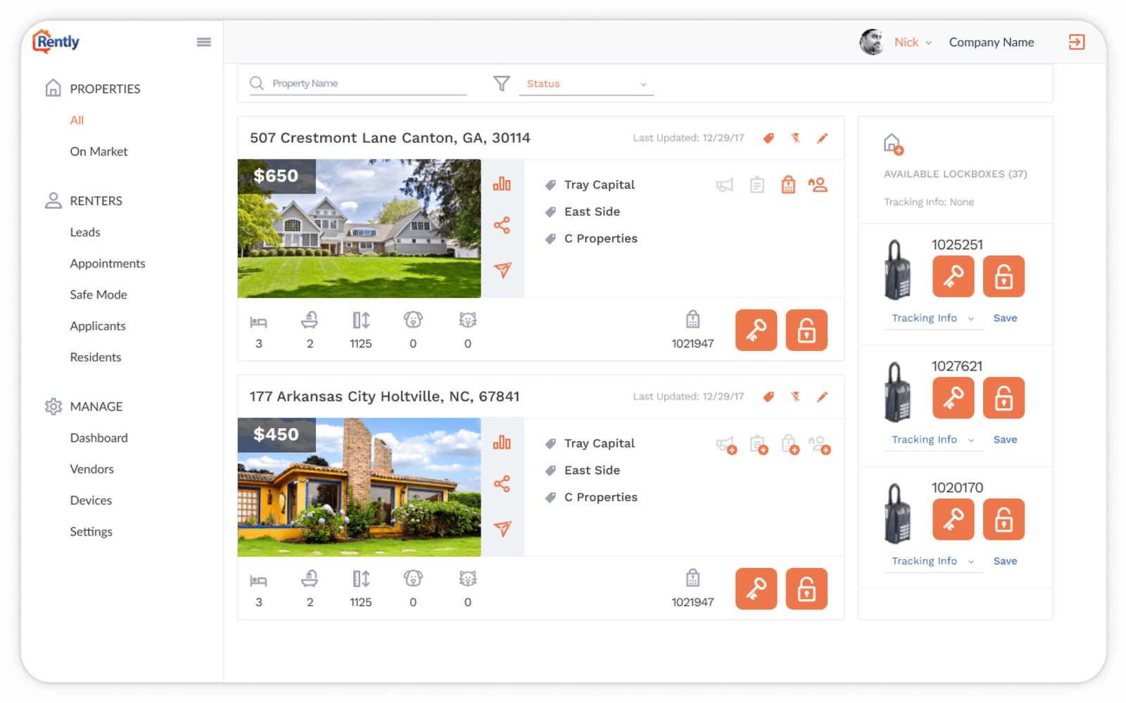Rently app screen