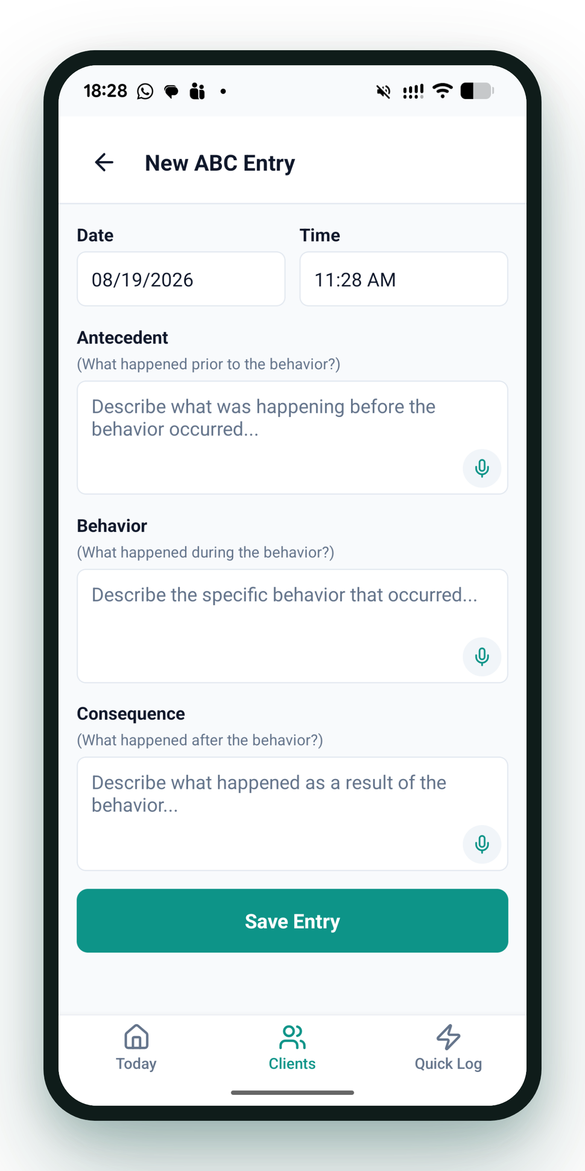 Thrive Portal: ABC antecedent-behavior-consequence logging on mobile