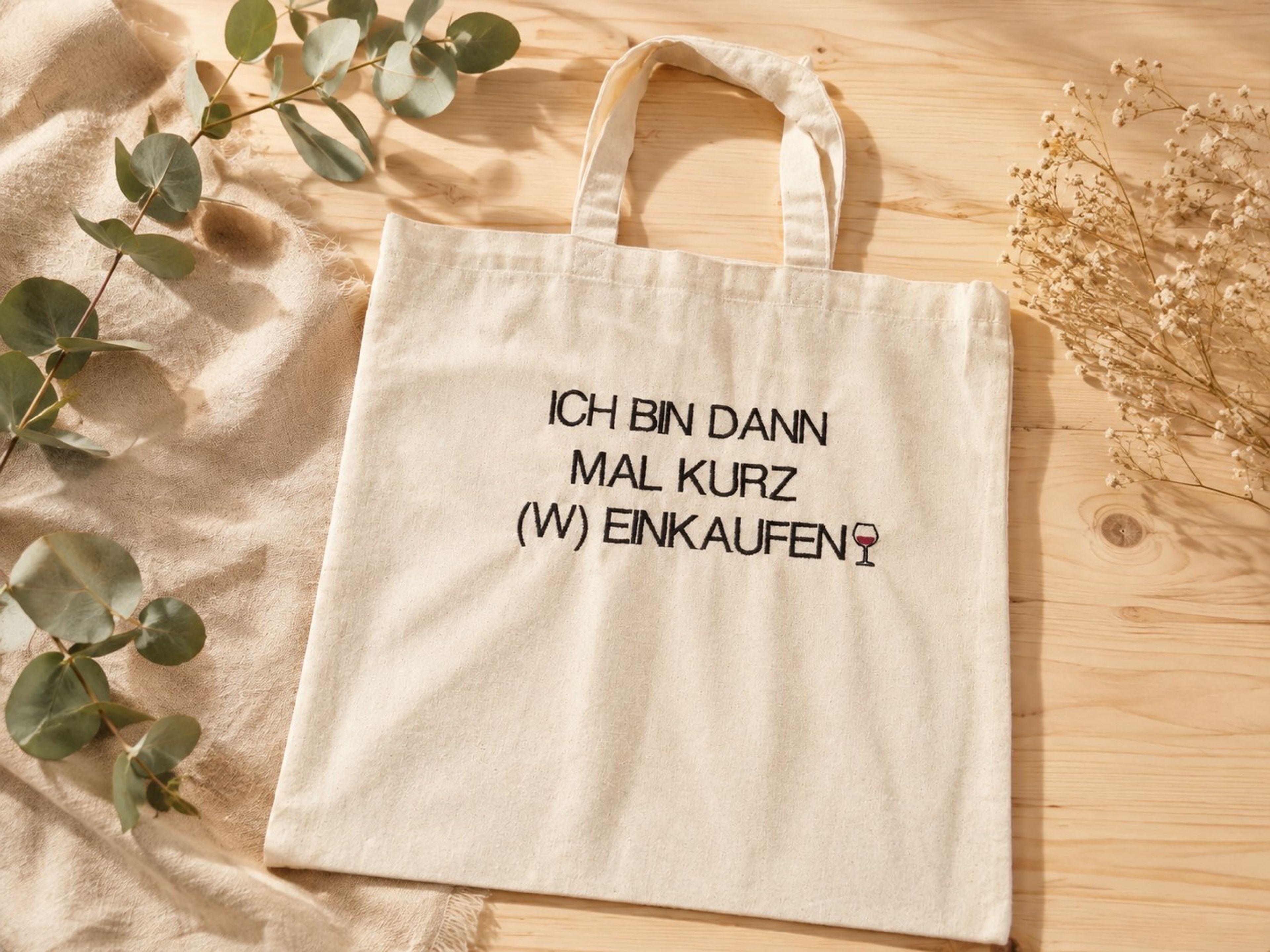 Stofftasche «Ich bin dann mal kurz (w)einkaufen»