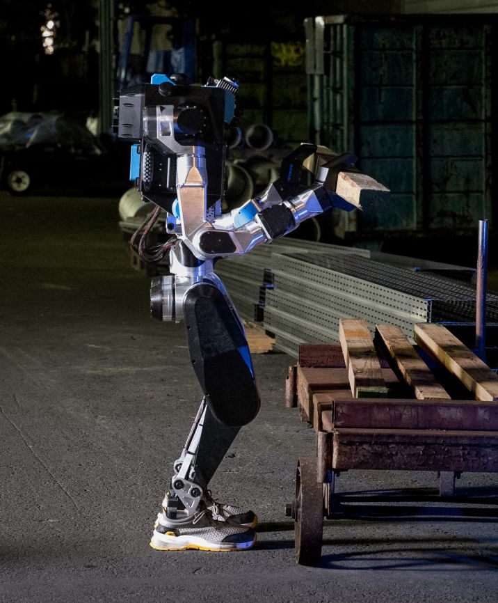 Noble Machines Moby industrial humanoid robot handling materials