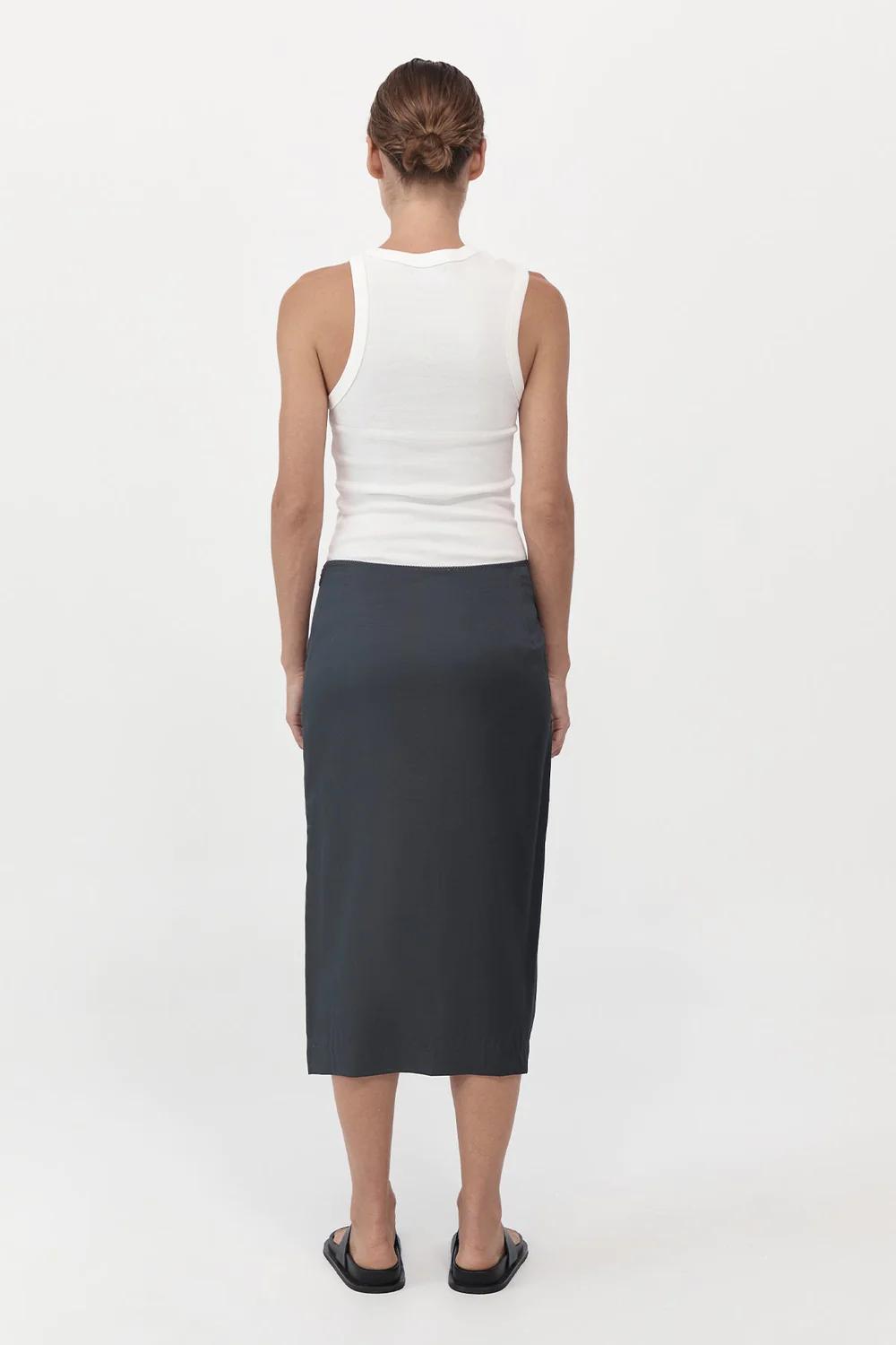 Soft Silk Midi Skirt, Washed Black | Eugenie Detroit