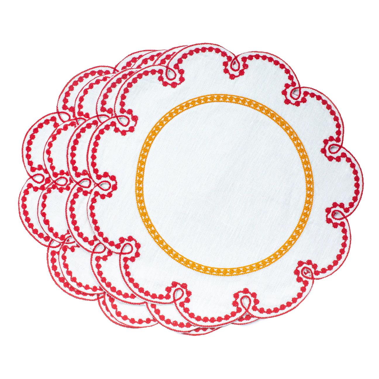 Product Image for Fête Embroidered Linen Placemats, Red/Amber
