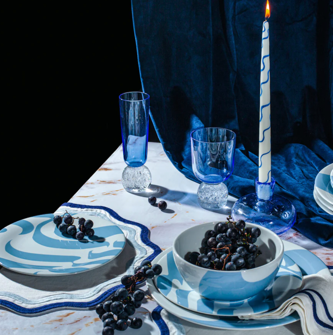 Product Image for Colorblock Embroidered Linen Placemats in Blue (Set of 4)