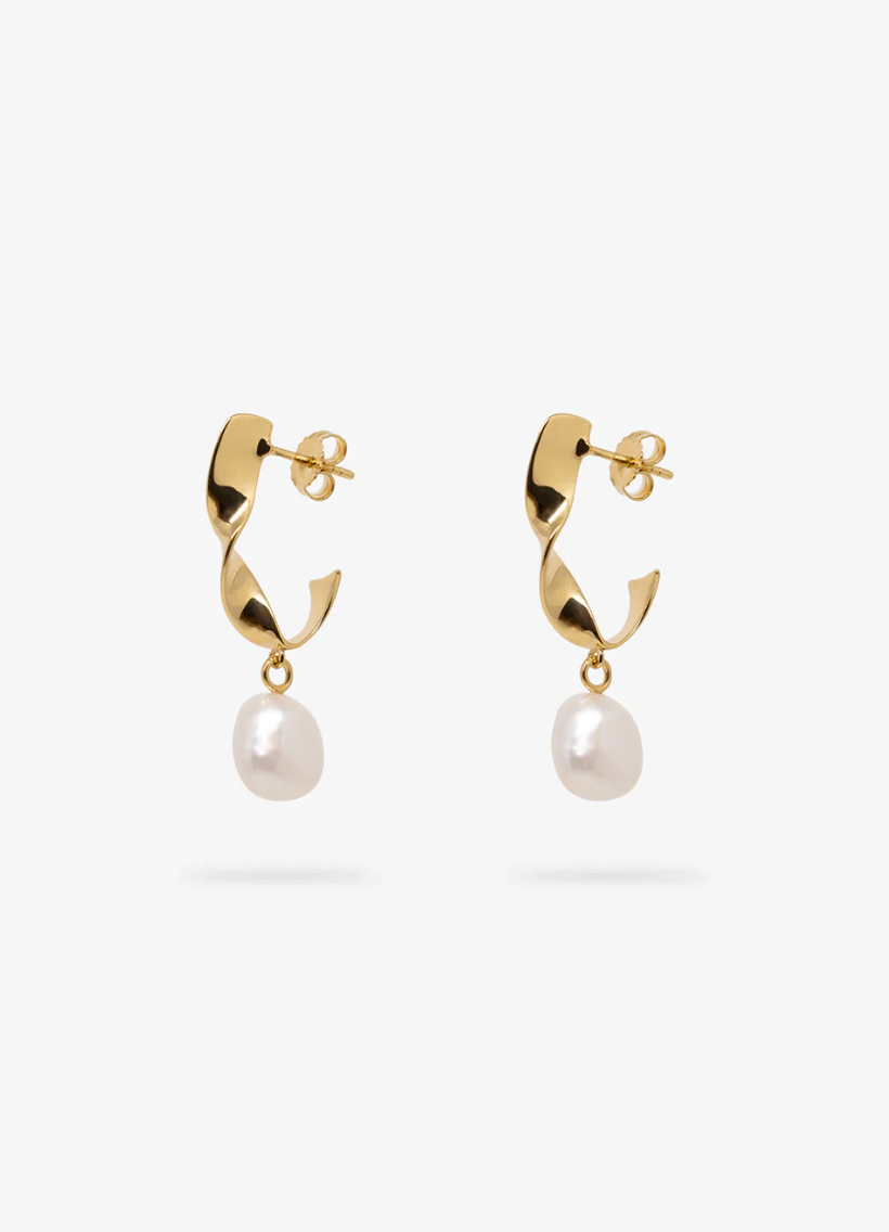 Product Image for Sculpt Pearl Hoops, 14k Plated Brass