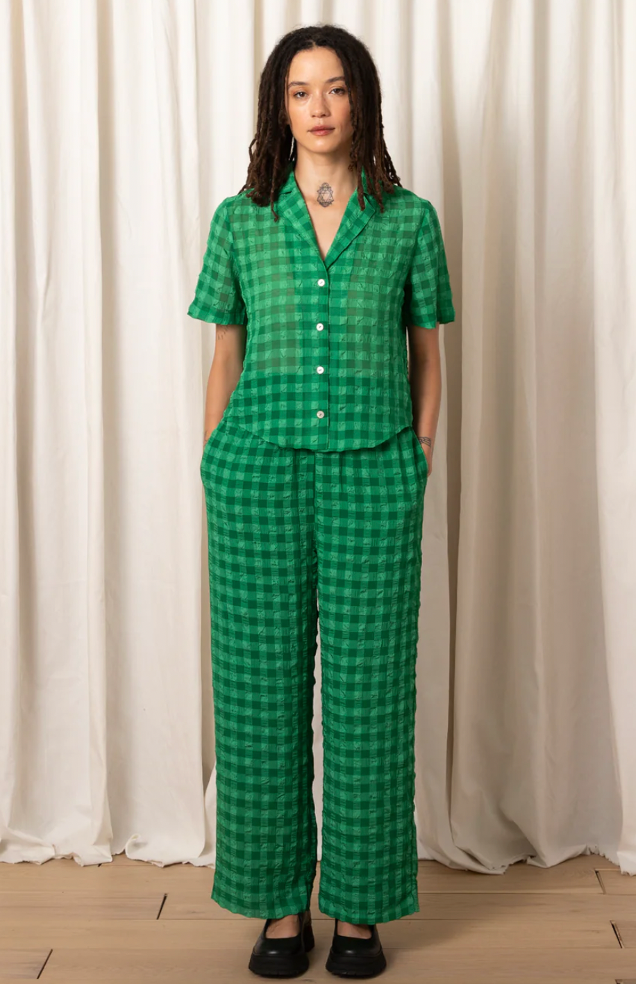 Product Image for Straight Leg Elastic Pant, Kelly Green Check
