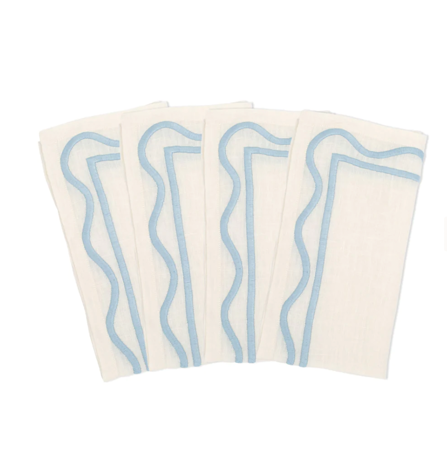 Product Image for Colorblock Embroidered Linen Napkins, Blue (Set of 4)