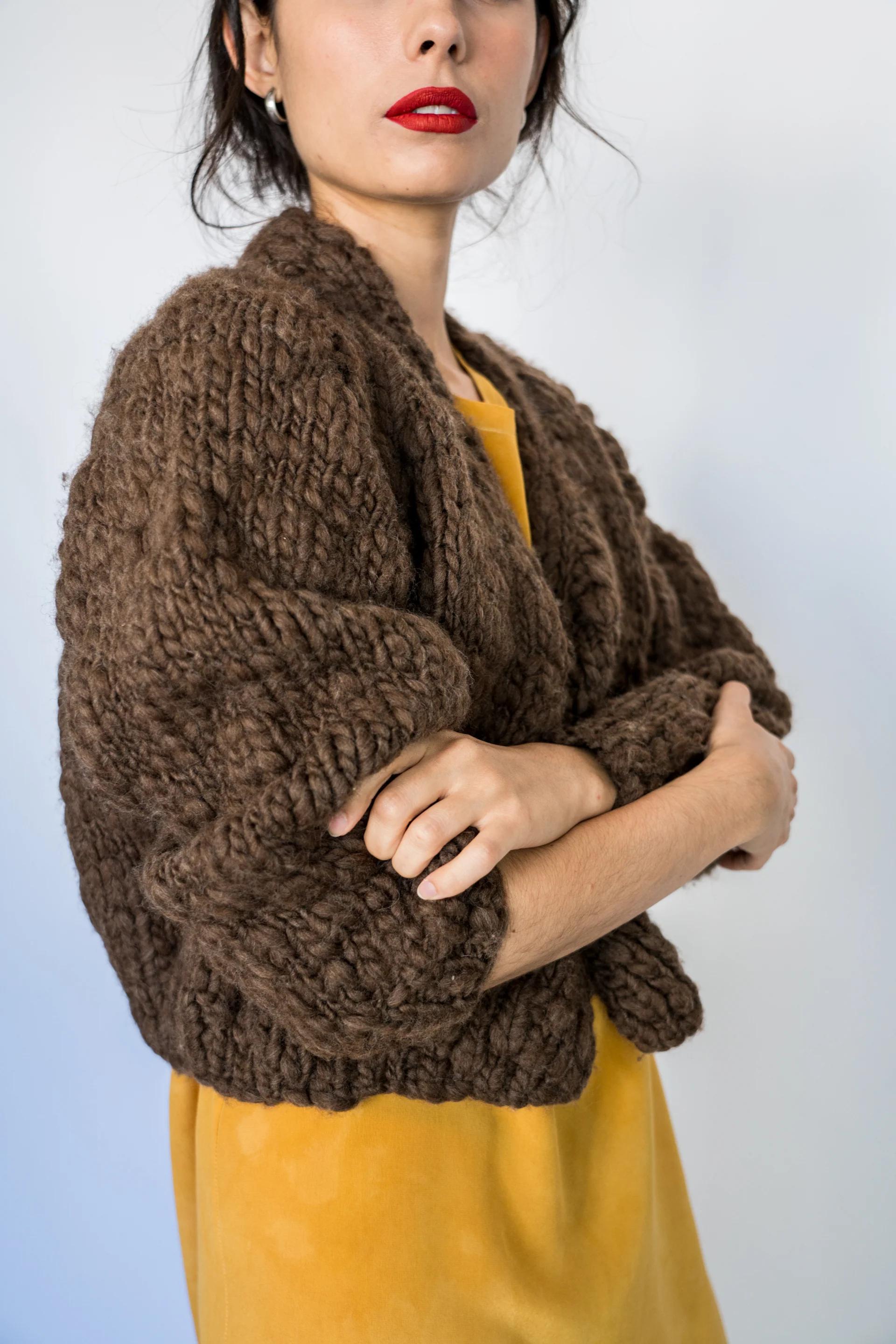 Product Image for Hand Knitted Jacaranda Wool Cardigan, Earth
