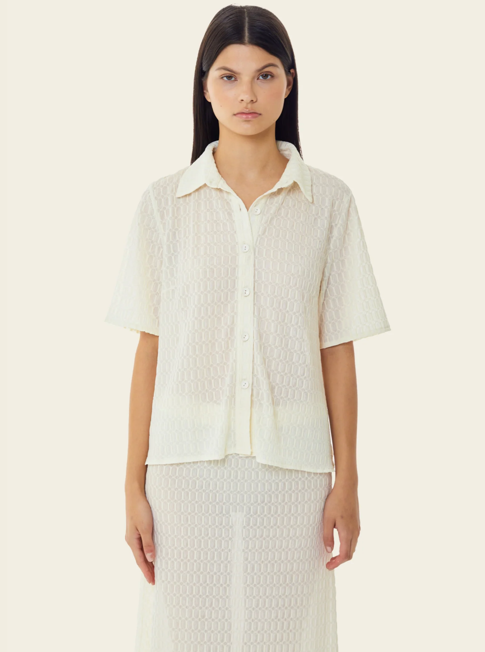 Product Image for Roman Mesh Button Down, Antique White