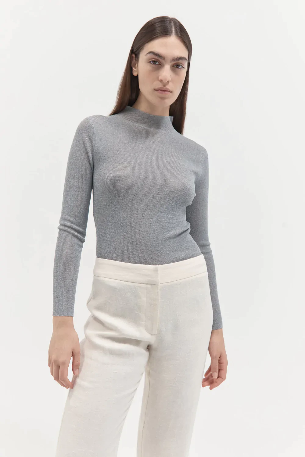 Product Image for Long Sleeve High Neck Knit Top, Light Grey