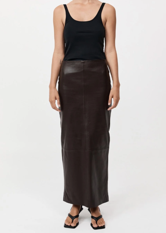 Product Image for Leather Column Skirt, Chocolate