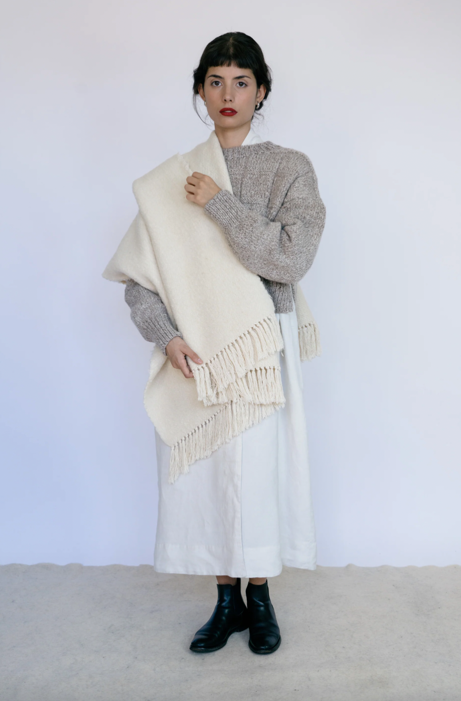 Product Image for Plum Woven Wool and Cotton Scarf, Ivory