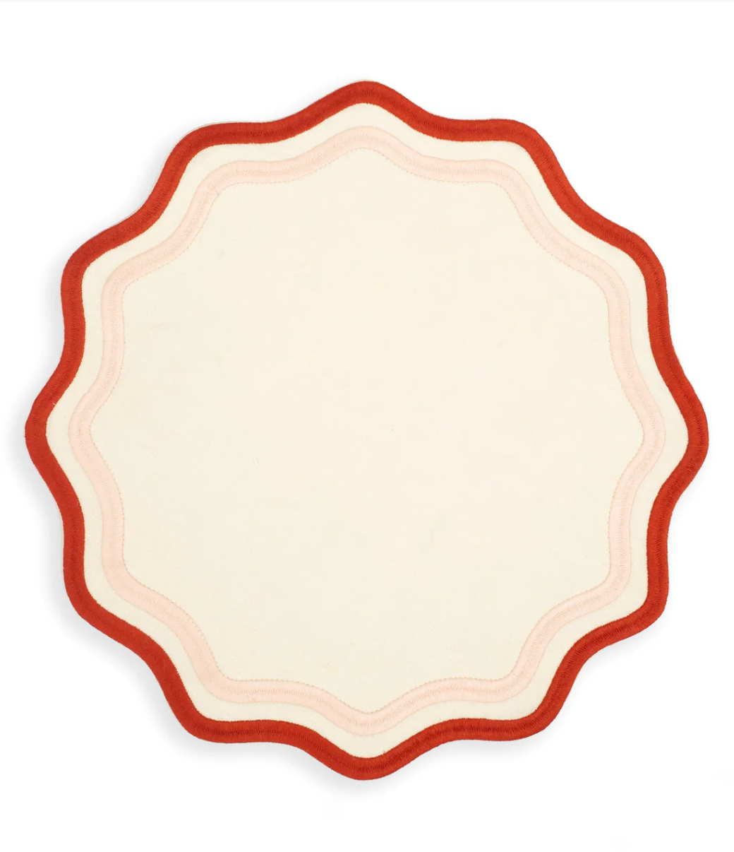 Product Image for Colorblock Embroidered Linen Placemats in Pink / Rust (Set of 4)