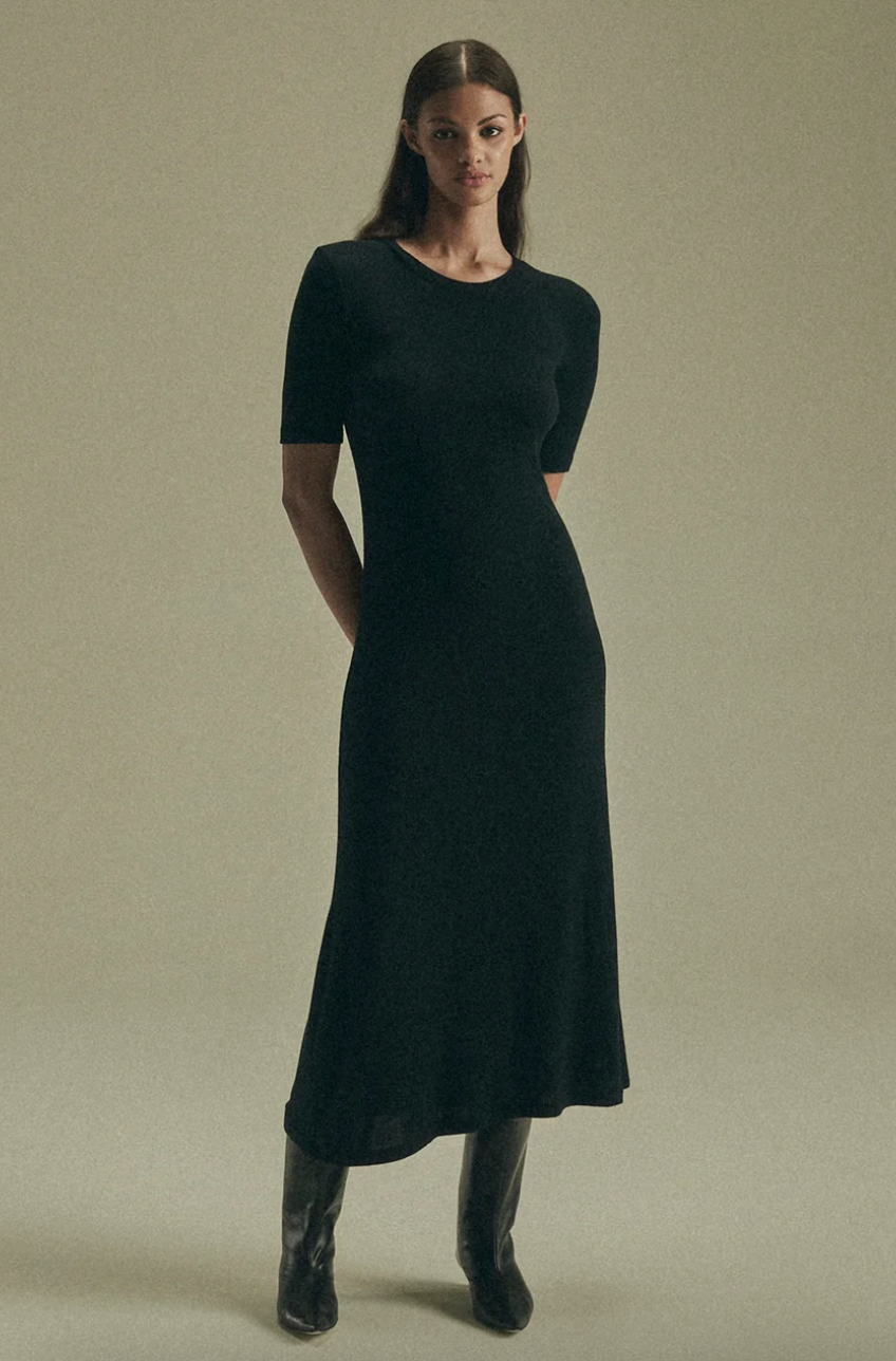 Product Image for Short Sleeve Knit Midi Dress, Black