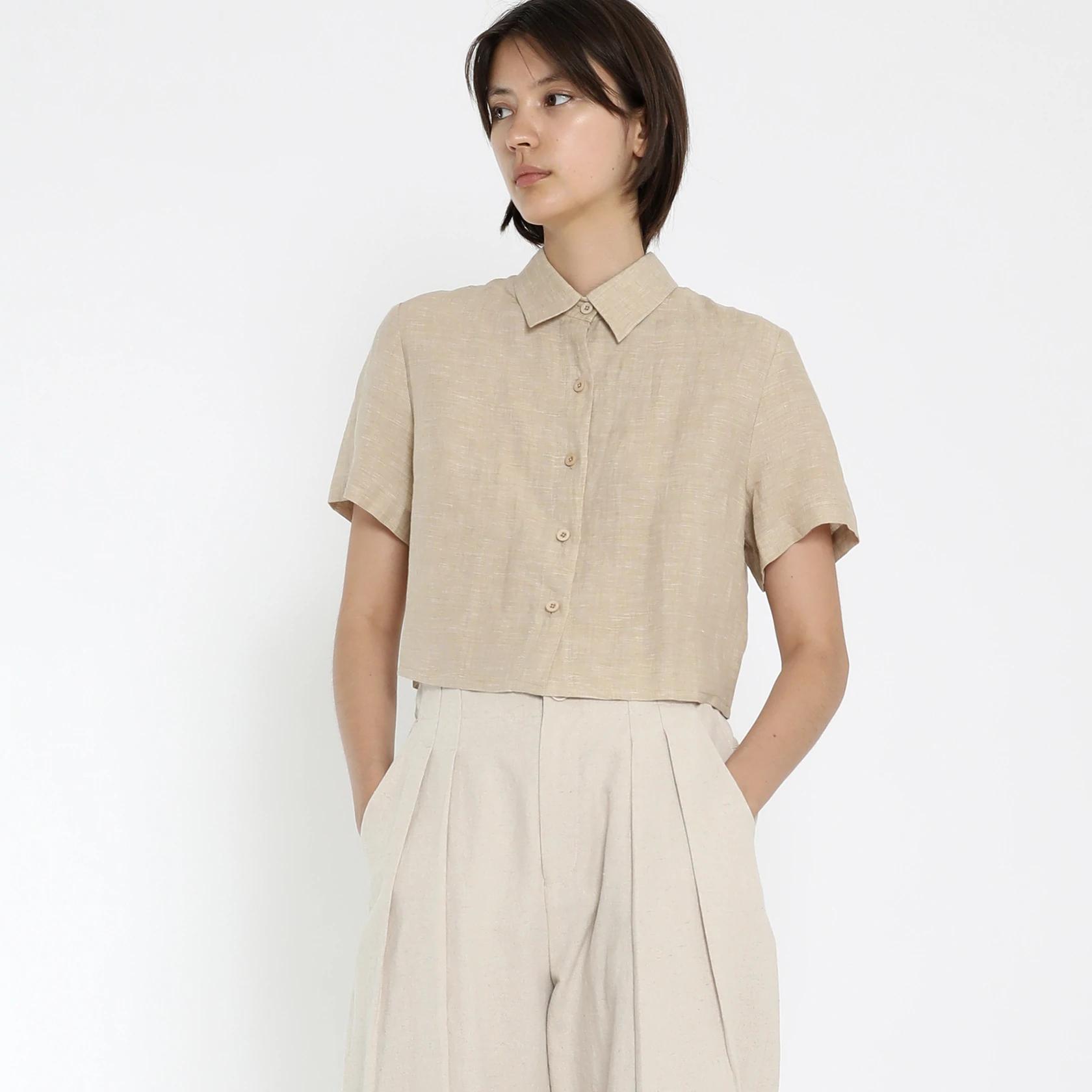 Product Image for Cropped Button Down, Mustard Noise