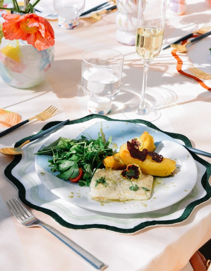 Product Image for Colorblock Embroidered Linen Placemats in Dark Green / Sage