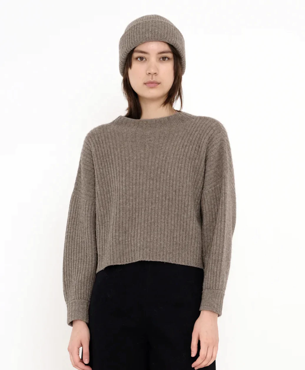 Product Image for Yak Ribbed Mock-Neck Sweater, Taupe